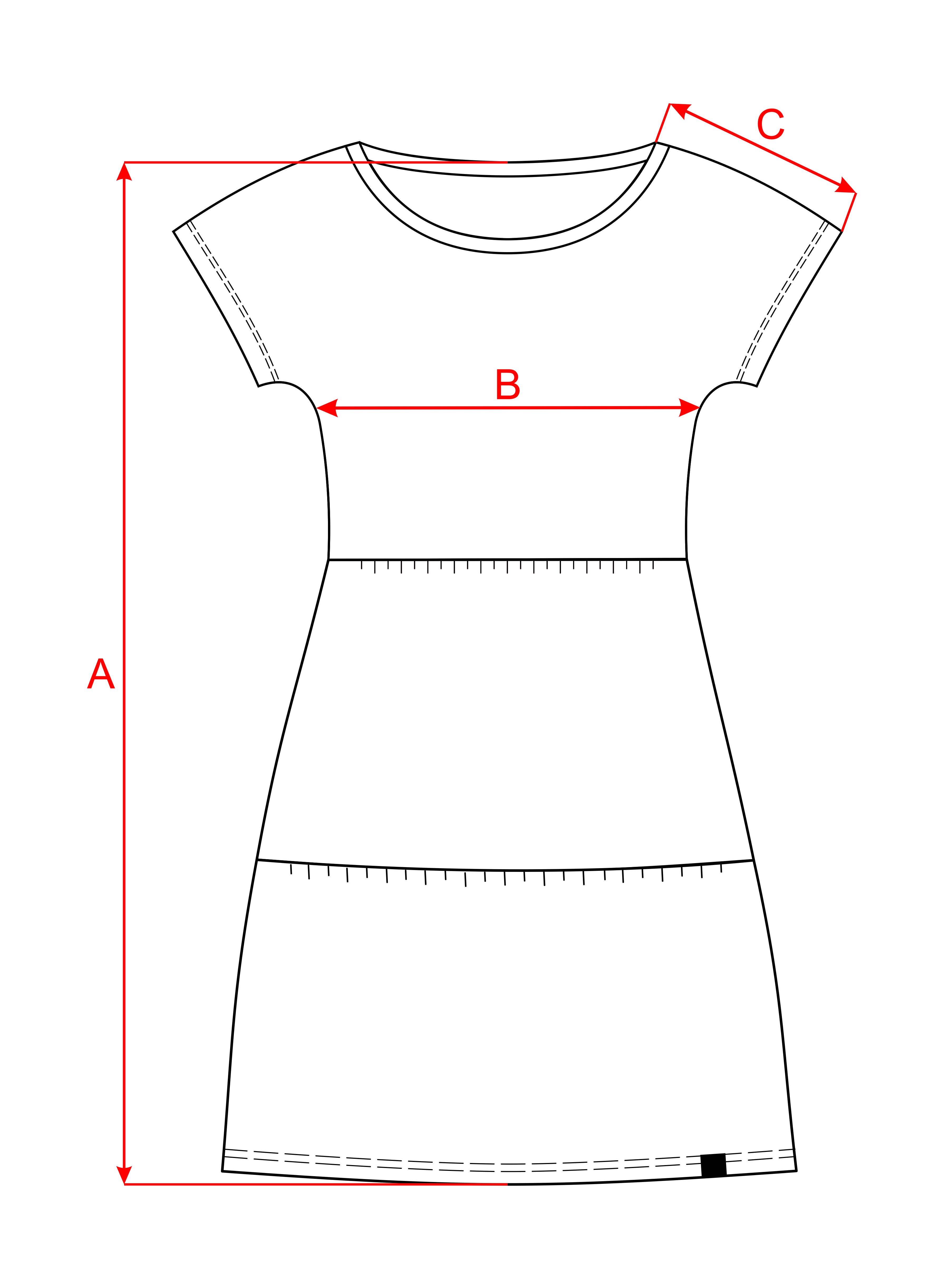 Dámské šaty volného střihu nákres rozměrů